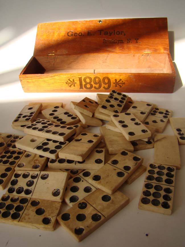 A set of 36 antique 19th century solid bone dominoes in a box inscribed "Geo. E. Taylor, Brooklyn, N.Y. 1899." — image 2